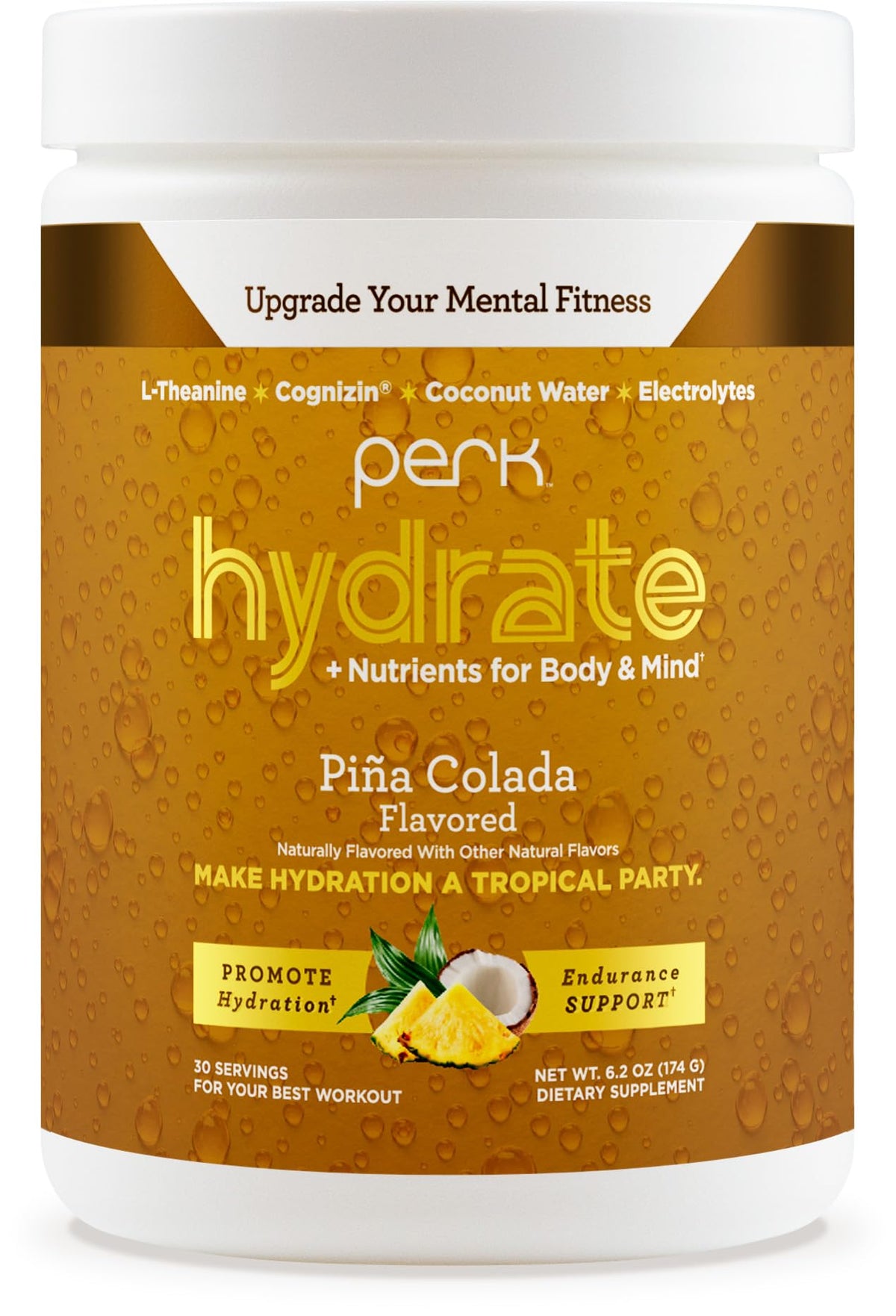 Perk Hydrate Pina Colada electrolyte drink mix canister