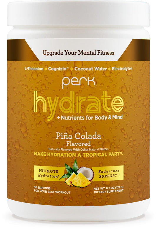 Perk Hydrate Pina Colada electrolyte drink mix canister