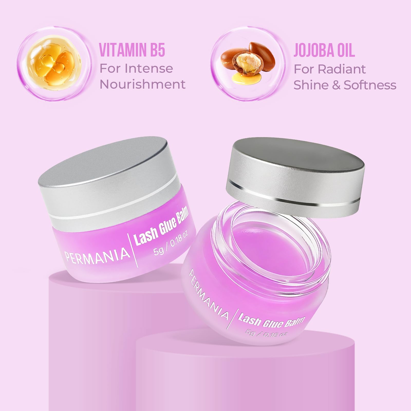 PERMANIA Lash Lift Glue Balm Lavender packaging ideal for studio or home use.