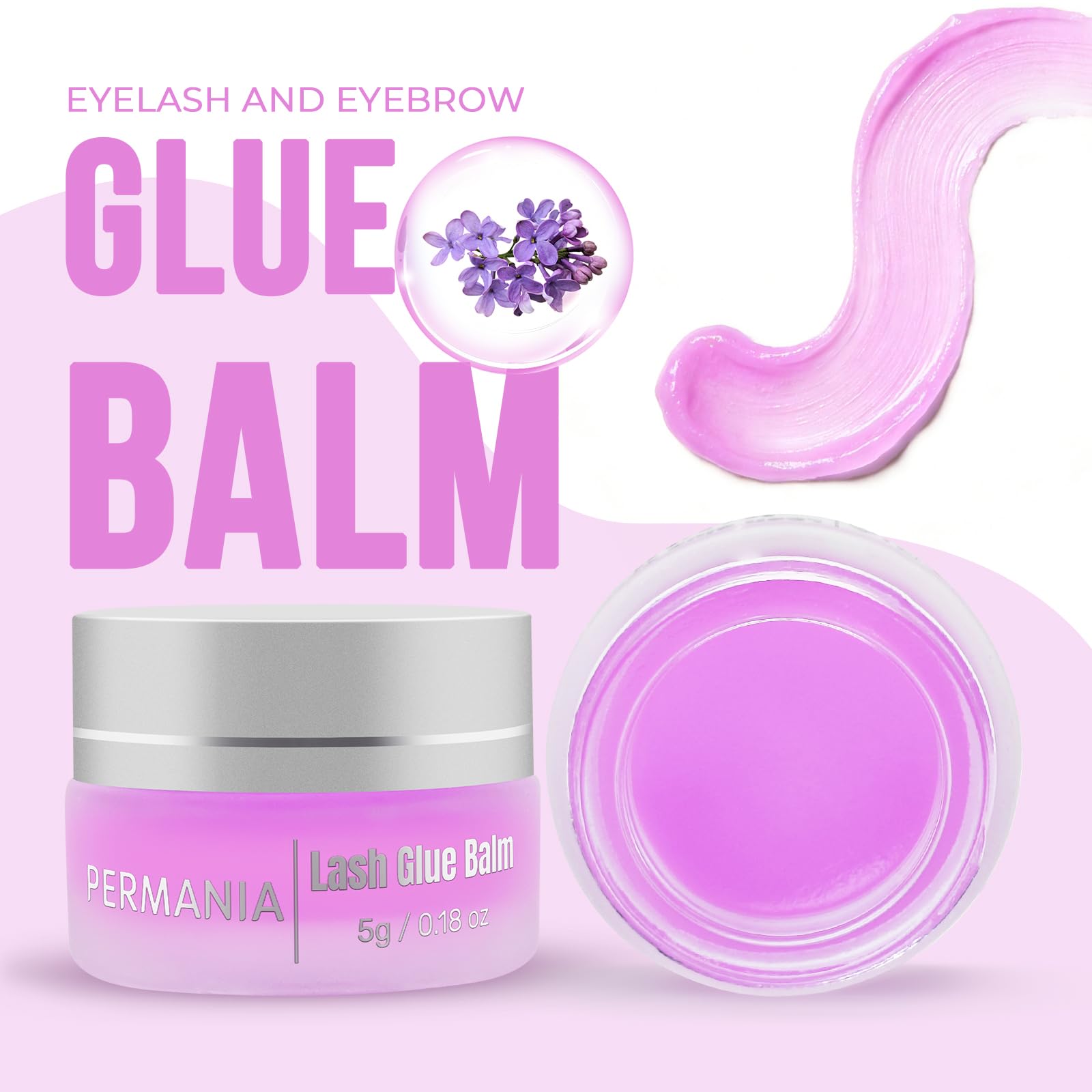 PERMANIA Lash Lift Glue Balm Lavender texture swirl highlights easy control and comfortable hold.