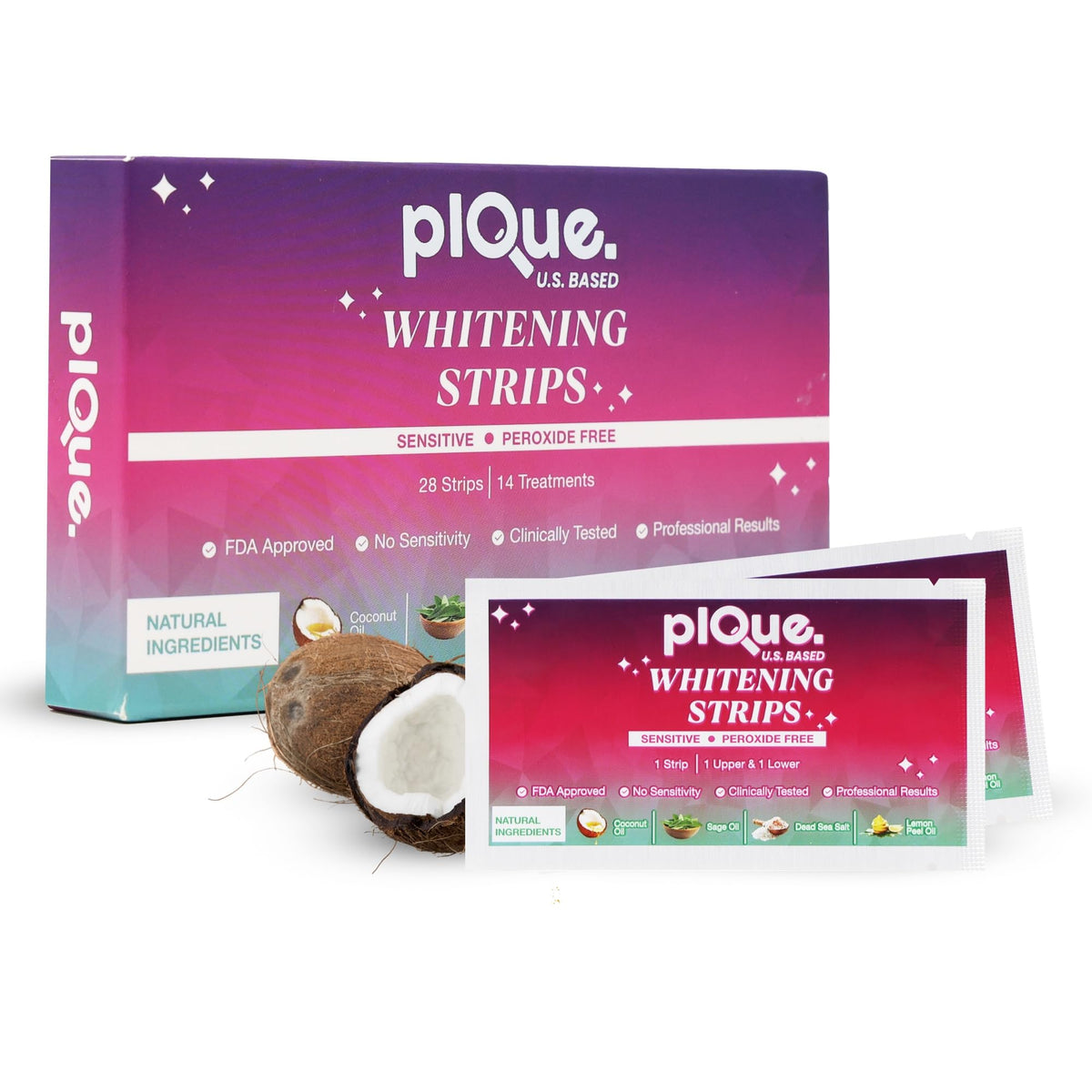 Packaging for peroxide-free teeth whitening strips for sensitive teeth