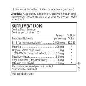 Close-up of Perque Activated B-12 Guard bottle label