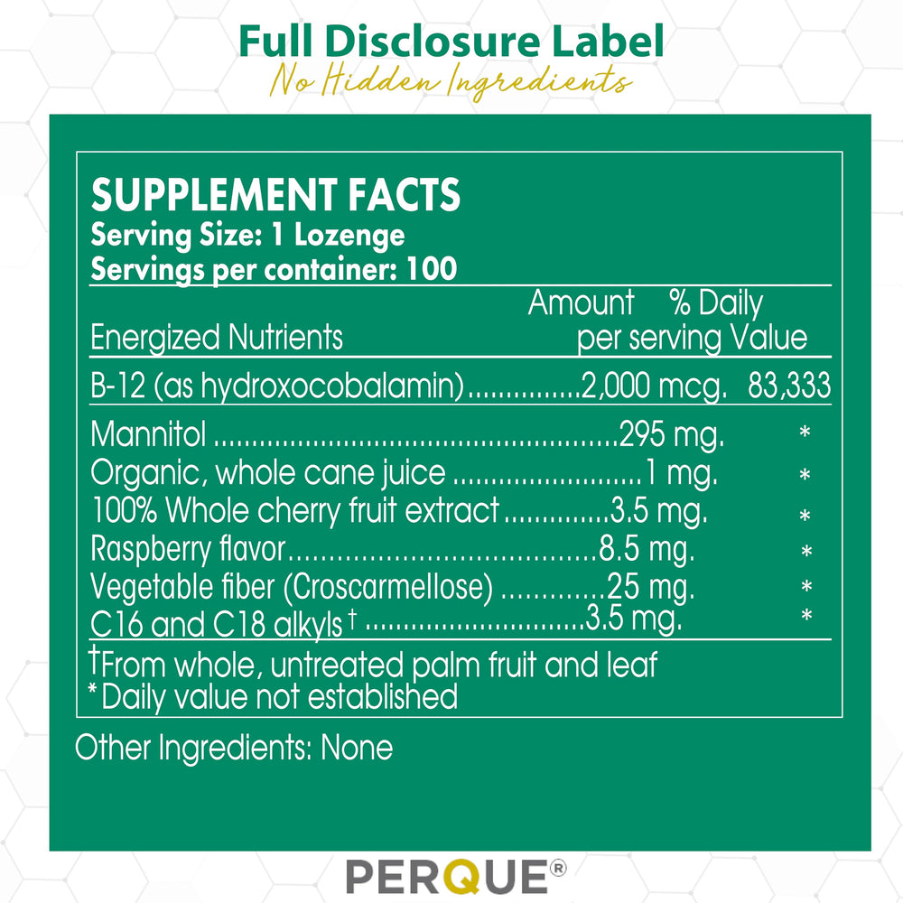 Perque Activated B-12 Guard back label with ingredient details