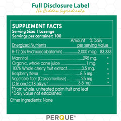 Perque Activated B-12 Guard back label with ingredient details