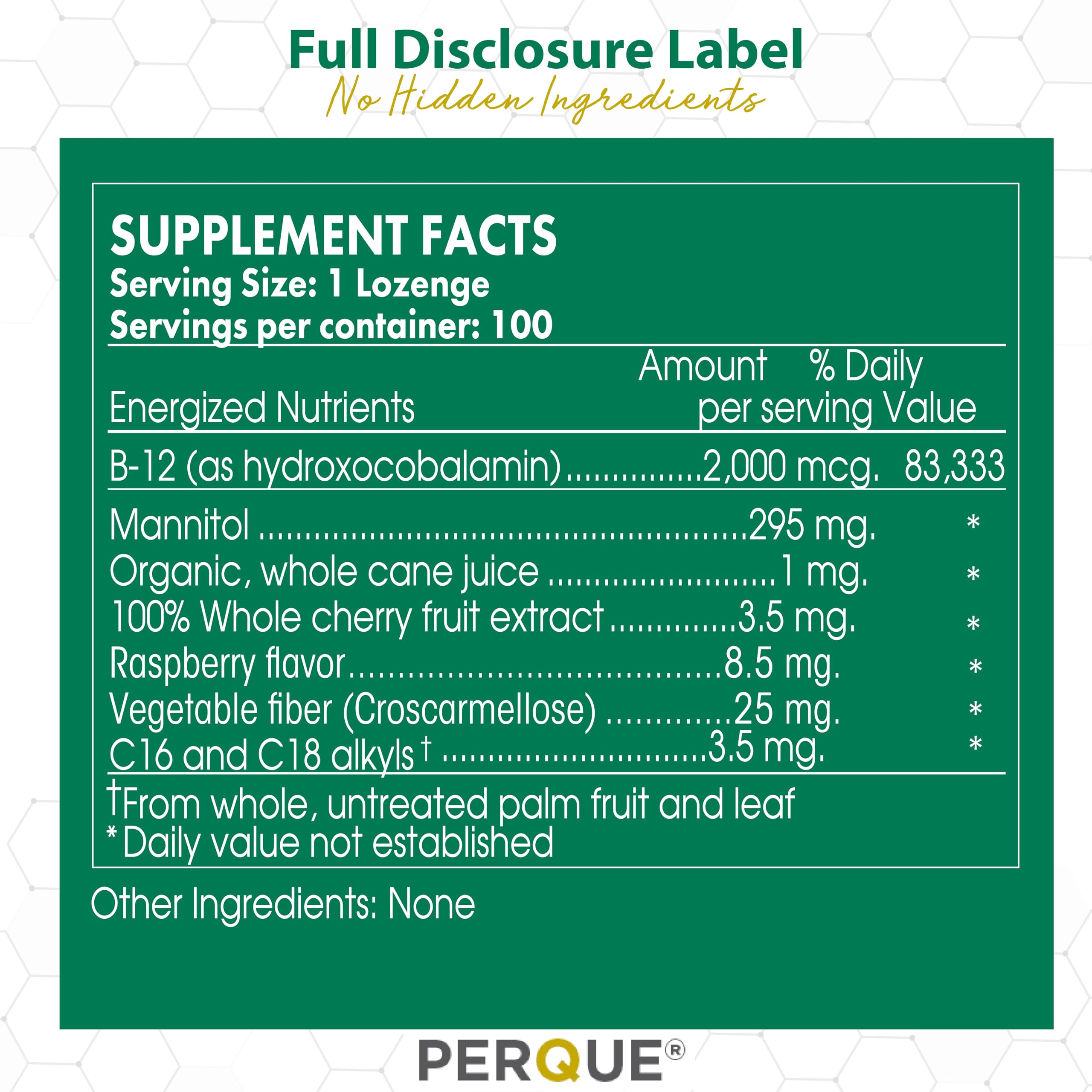 Packaging detail highlighting 100 lozenges per bottle