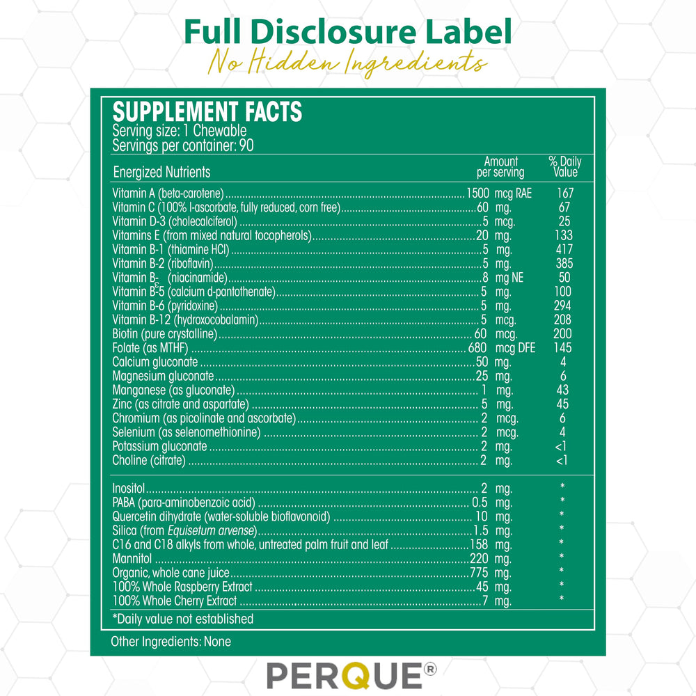 Perque Life Guard Chewables nutrition facts panel