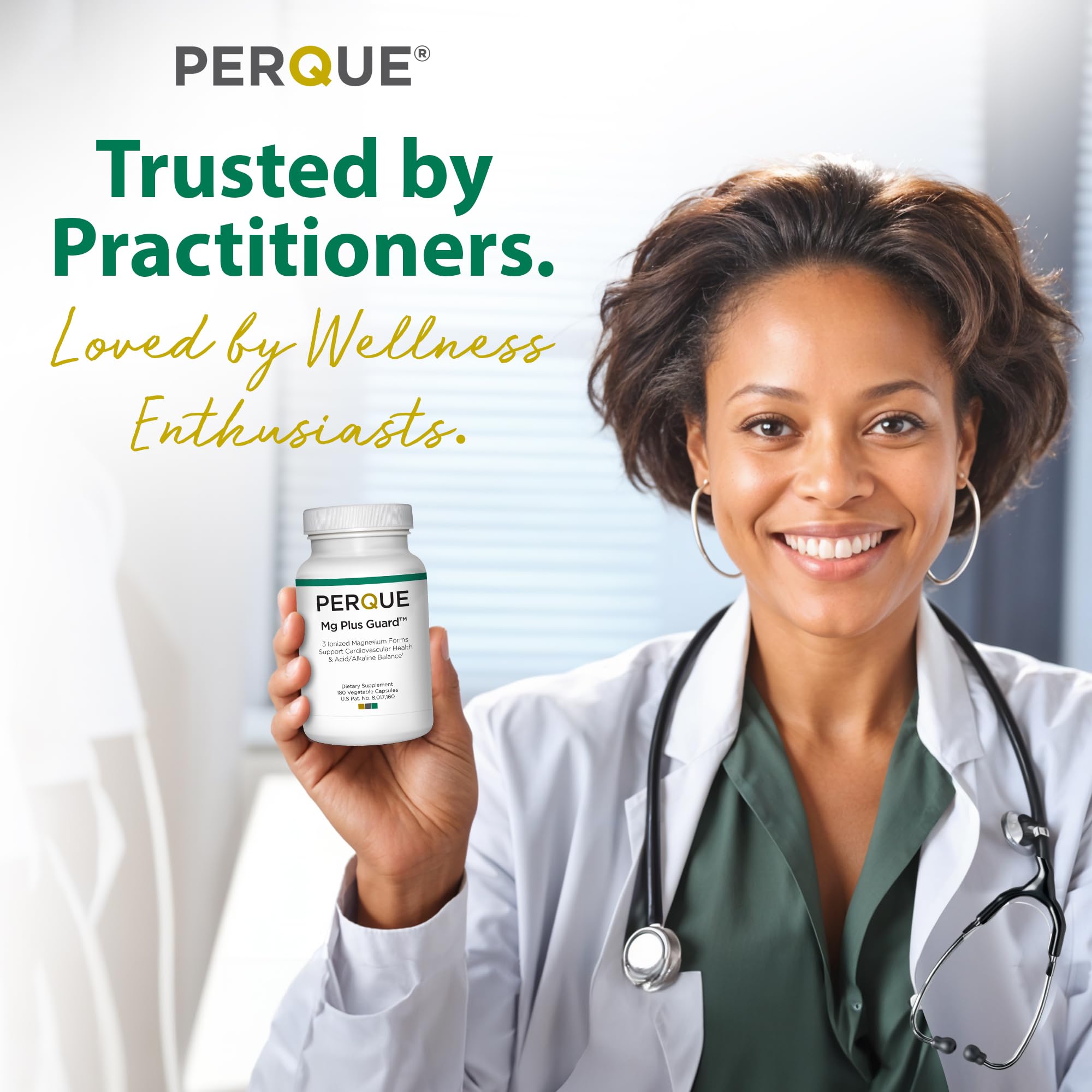 PERQUE Mg Plus Guard back label listing serving size and free-from details.