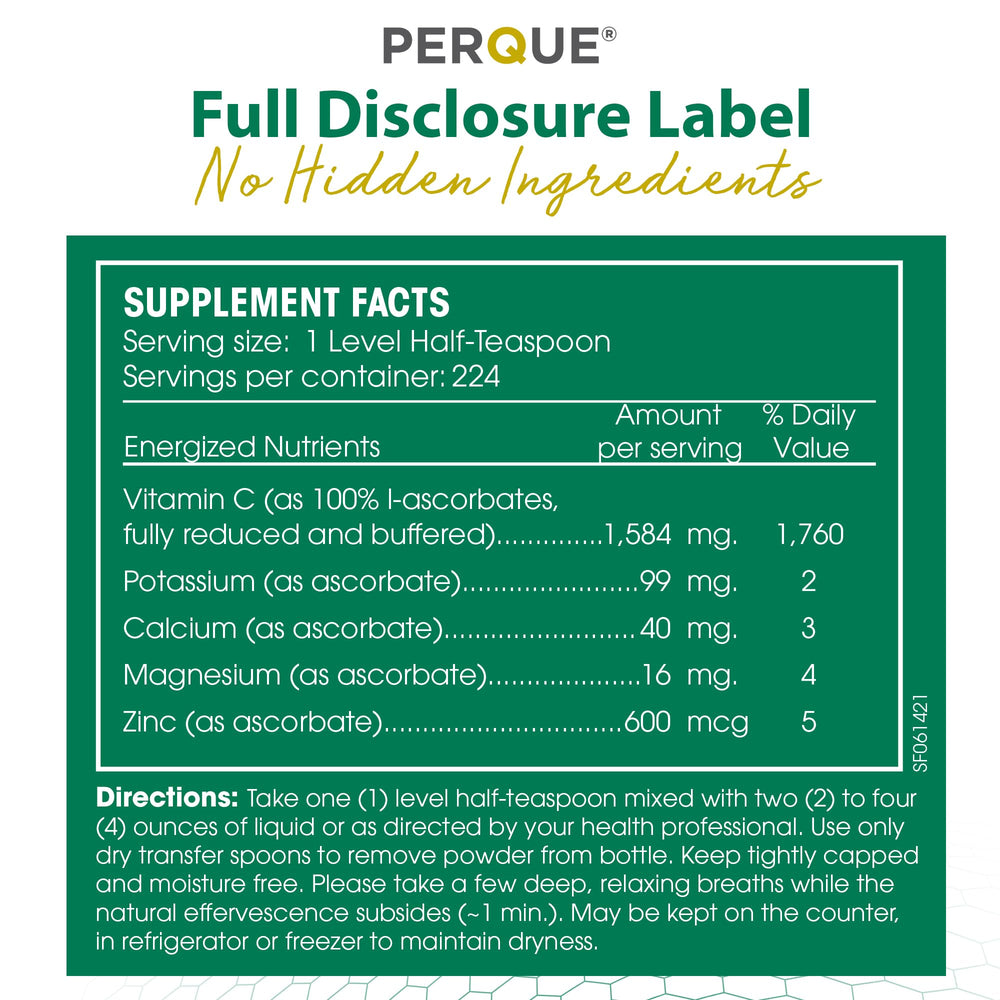 Allergen-free, non-GMO, vegetarian vitamin C supplement label
