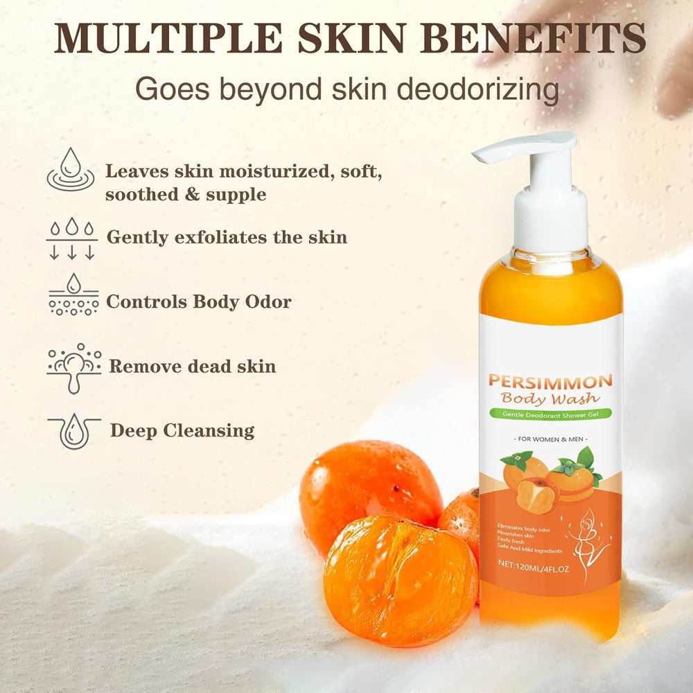 Persimmon Body Wash foam shows rich lather for gentle cleansing and skin care.