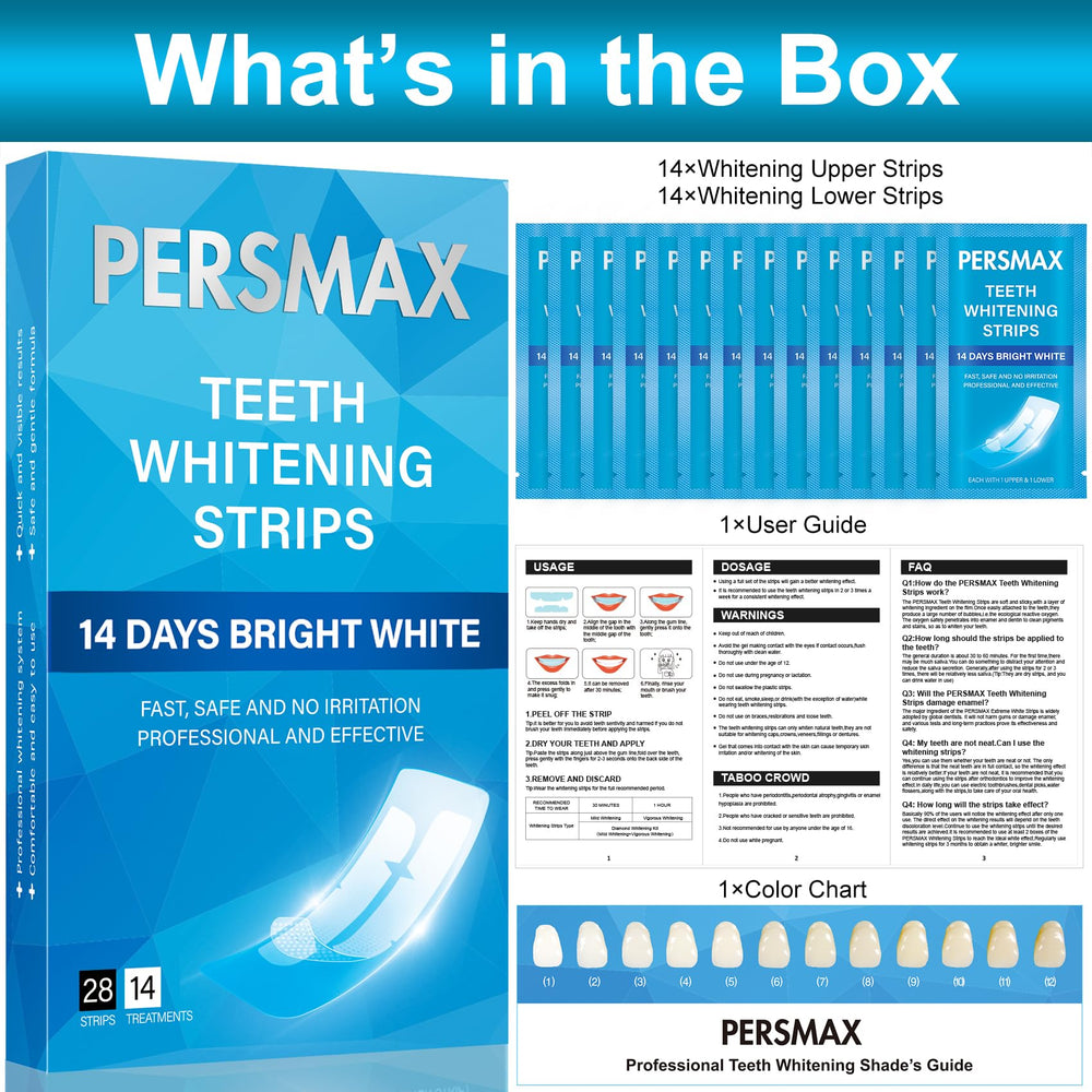 PERSMAX 14 day whitening system with 28 strips and shade guide