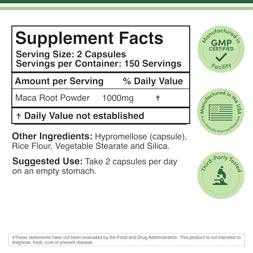 Peru-grown maca powder, 1,000mg serving
