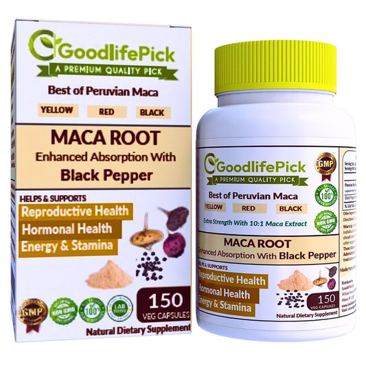 Front view of Peruvian Maca Root Capsules bottle 150 count