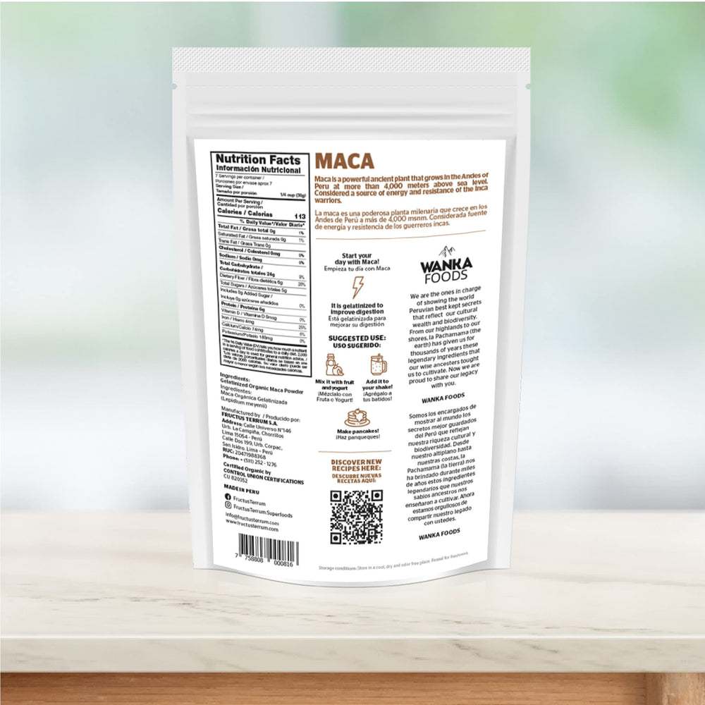 Peruvian maca root powder ingredients and origin