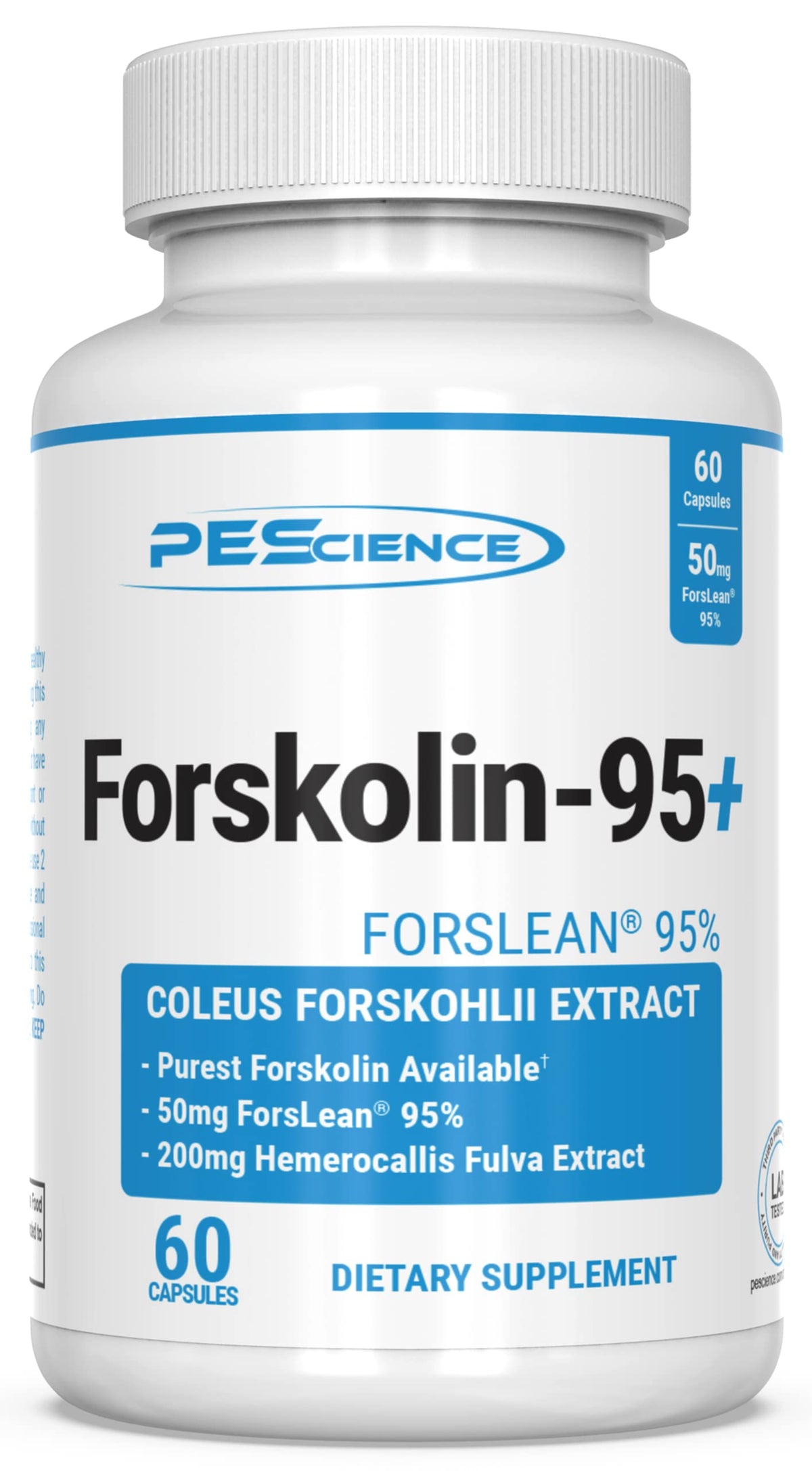 PEScience Forskolin Capsules bottle with 95% Forskolin extract from Coleus Forskohlii, 50mg, 60-count