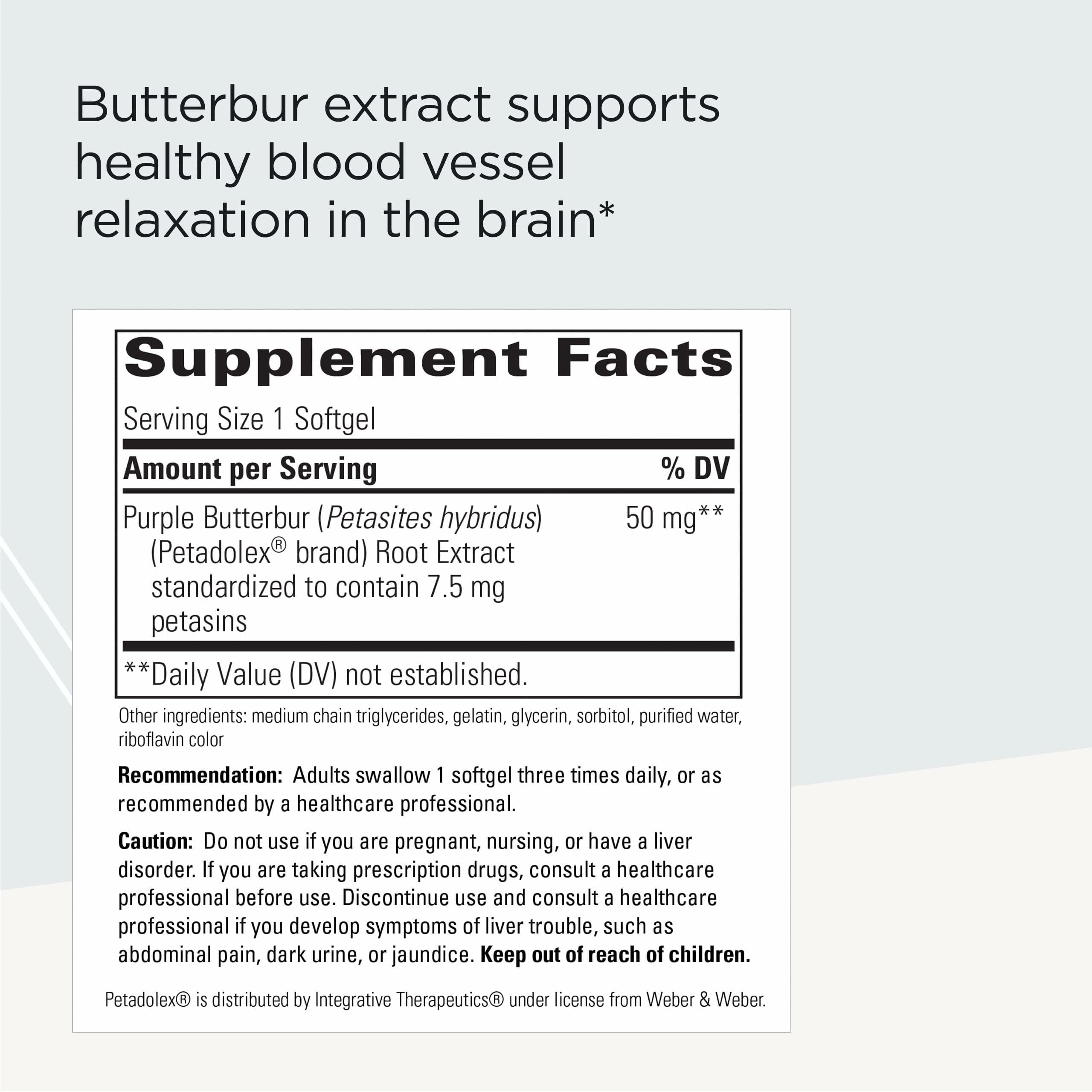 Butterbur extract representation for Petadolex - 60 softgels