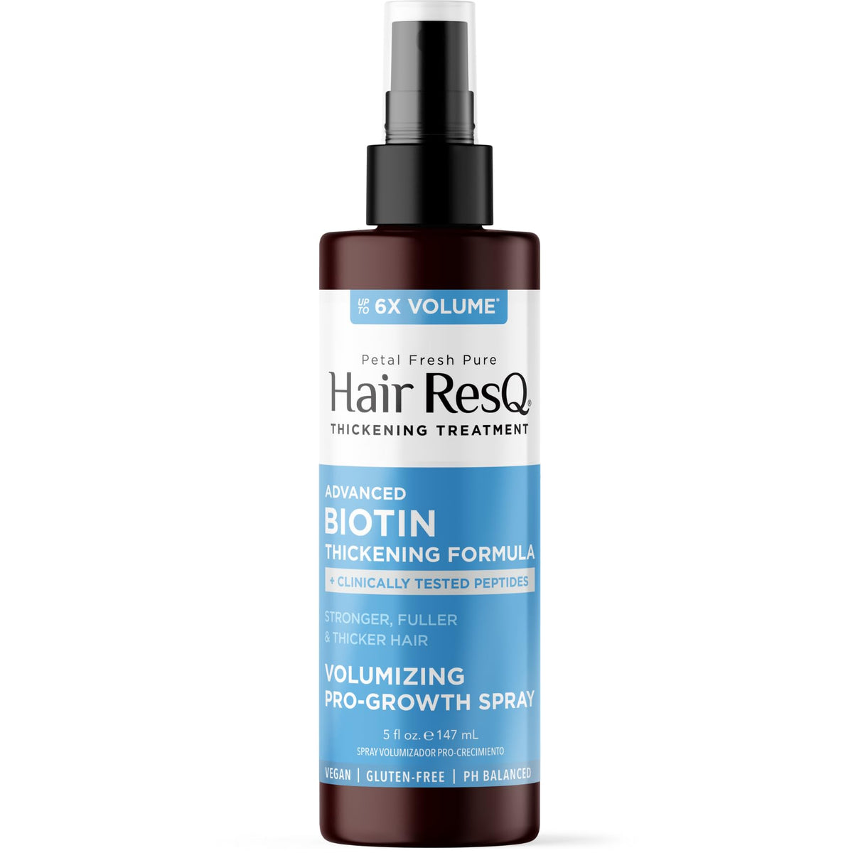 Petal Fresh Hair ResQ bottle on vanity showcasing vegan formula for thinning hair