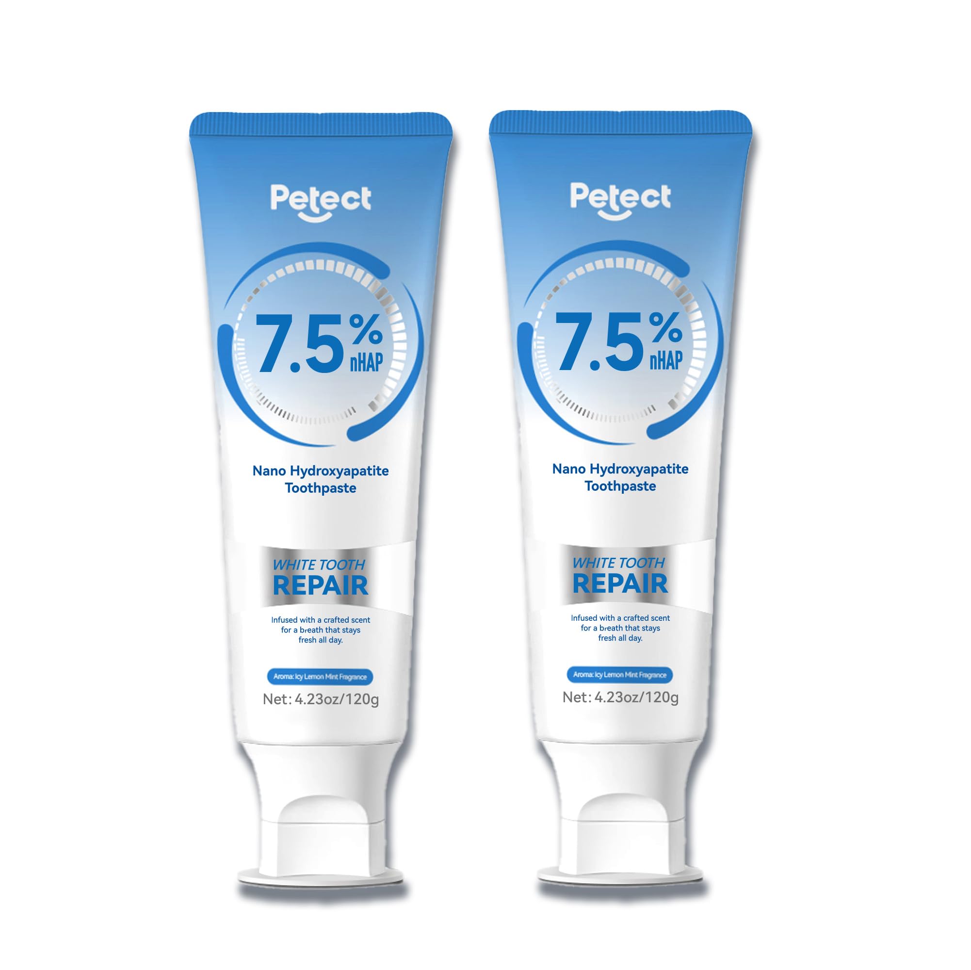 Front view of PETECT Hydroxyapatite Toothpaste 2-Pack with ICY Melon Mint flavor