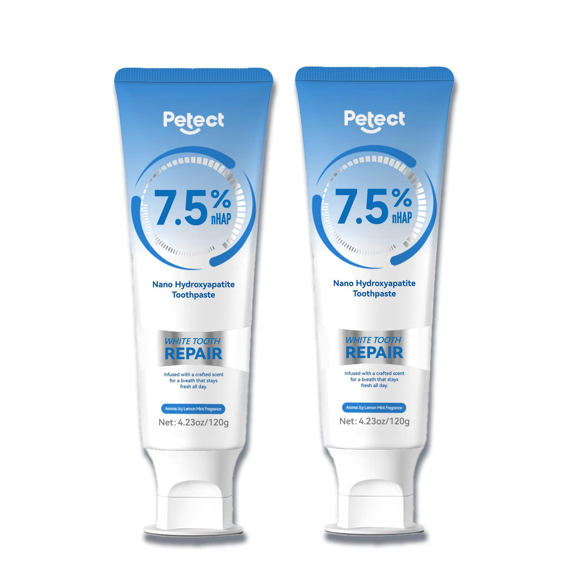 Front view of PETECT Hydroxyapatite Toothpaste 2-Pack with ICY Melon Mint flavor