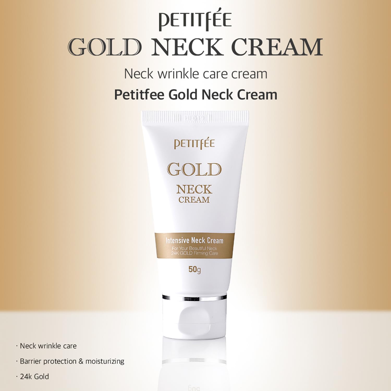 Close-up of 24K gold formula in neck cream