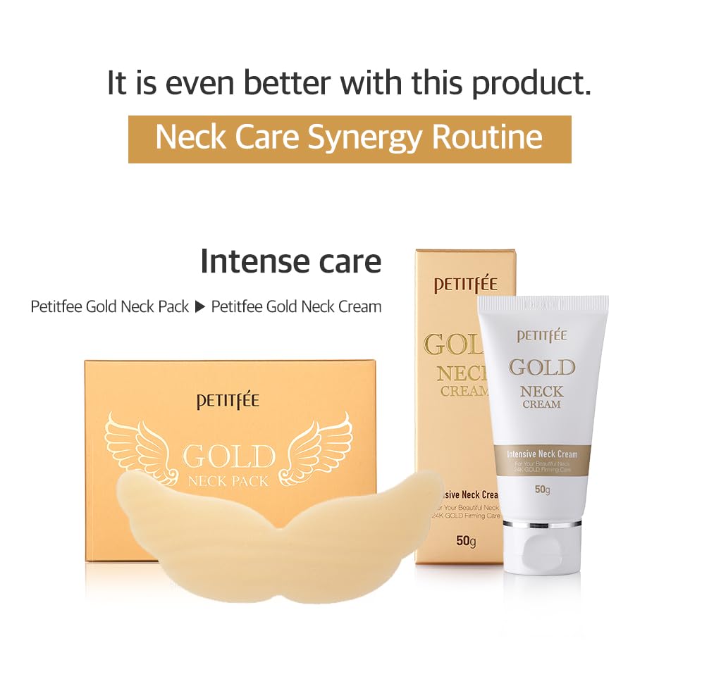 Brand logo and Petitfee Gold Neck Cream packaging