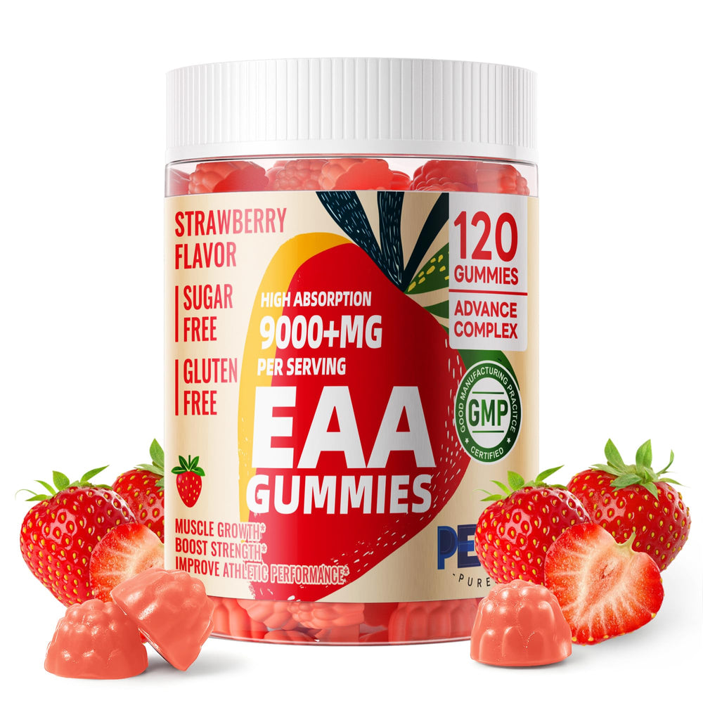 Bottle of Pets Purest EAA Gummies Strawberry flavor
