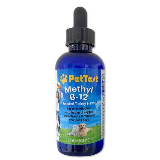 PetTest Methyl B12 Drops 4 oz bottle showing 5000 mcg per serving.