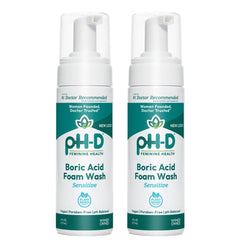 pH-D boric acid foam wash bottle demonstrates gentle cleansing for sensitive skin.