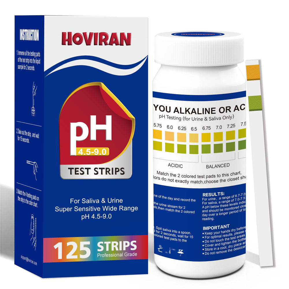 Urine and saliva pH test strips kit with 125 strips