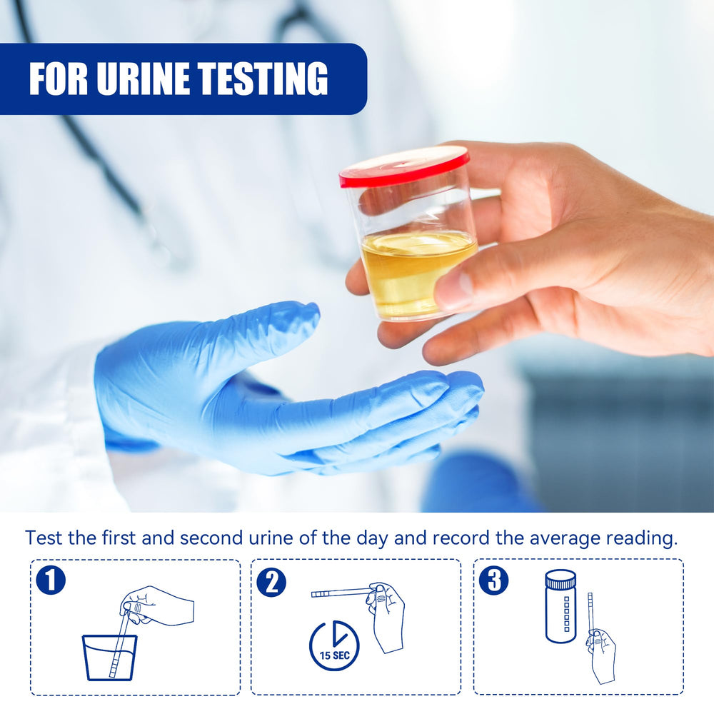 Dip a pH test strip into a urine sample