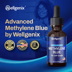 Label indicating pharmaceutical-grade purity for methylene blue drops