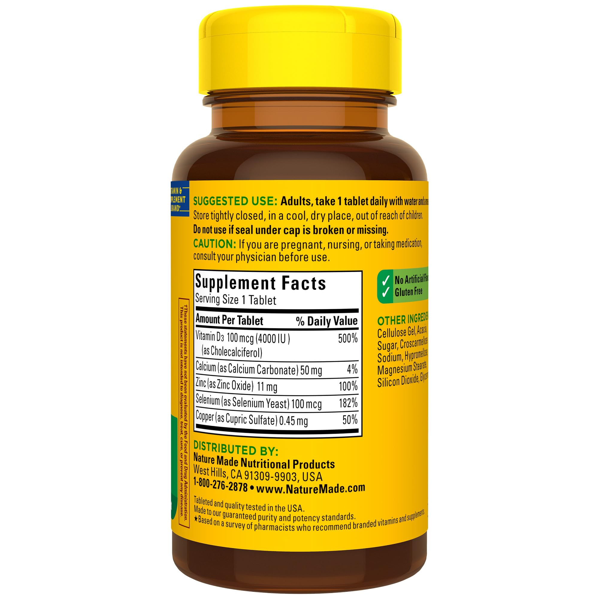 Label indicating pharmacist-recommended vitamin brand