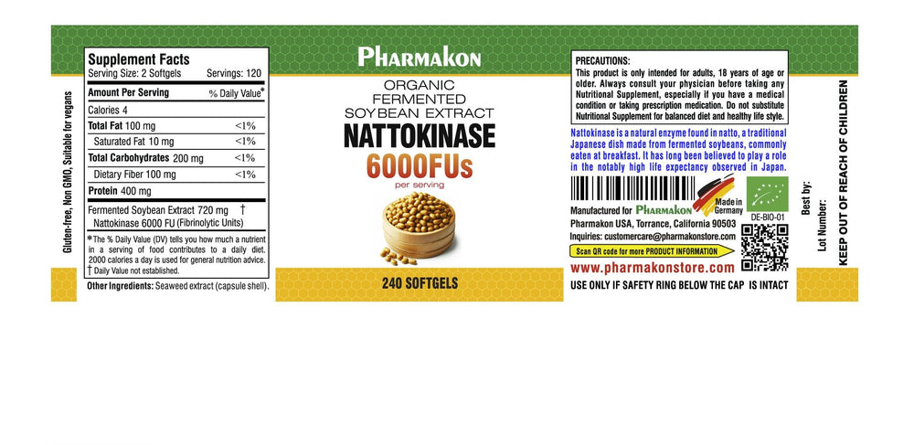 Organic fermented soybean nattokinase 6000 FU per serving close-up