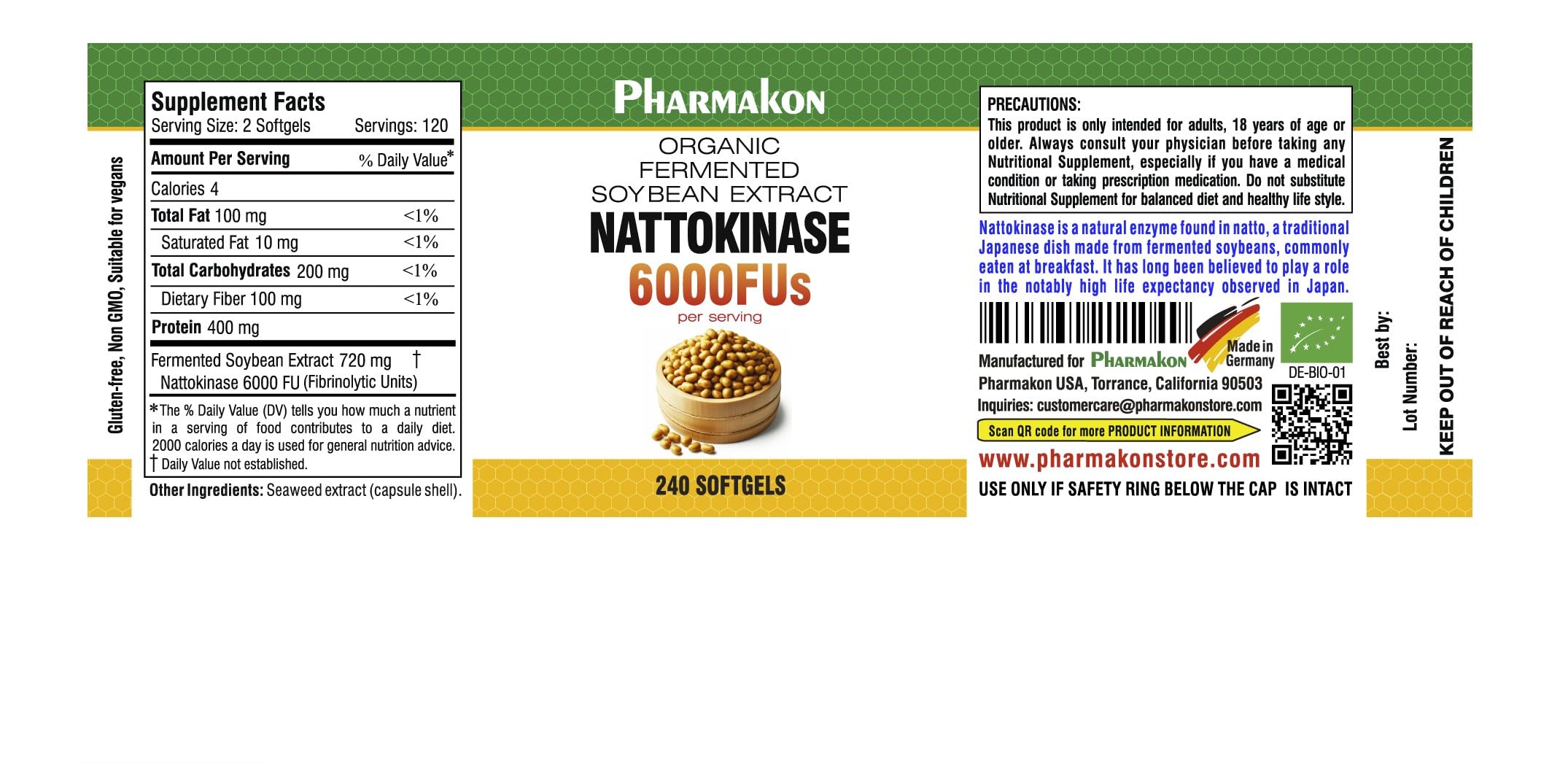 PHARMAKON nattokinase capsules closeup suggesting convenient daily supplementation.