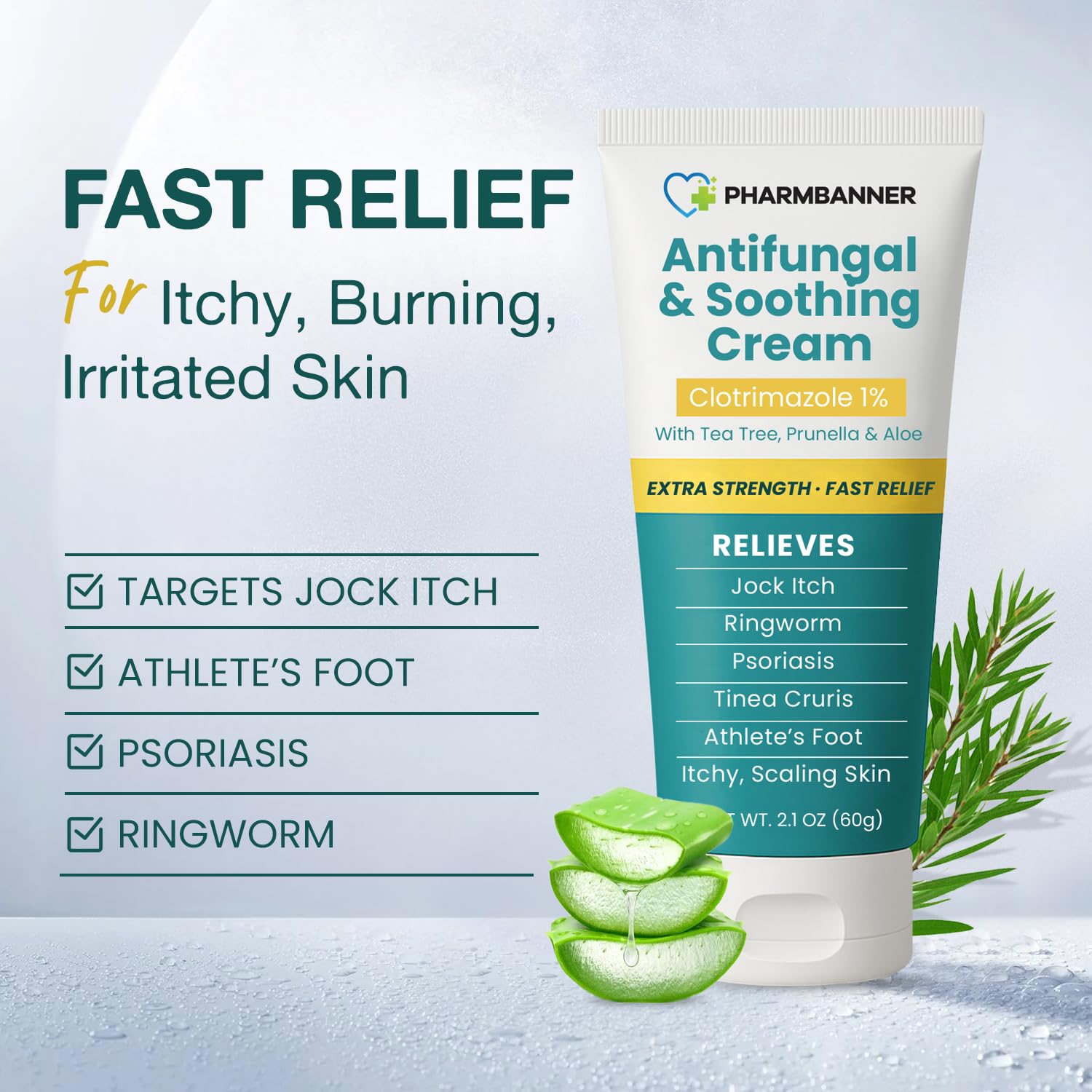 PHARMBANNER packaging showcases extra-strength formula for on-the-go skin comfort.