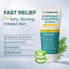 PHARMBANNER packaging showcases extra-strength formula for on-the-go skin comfort.