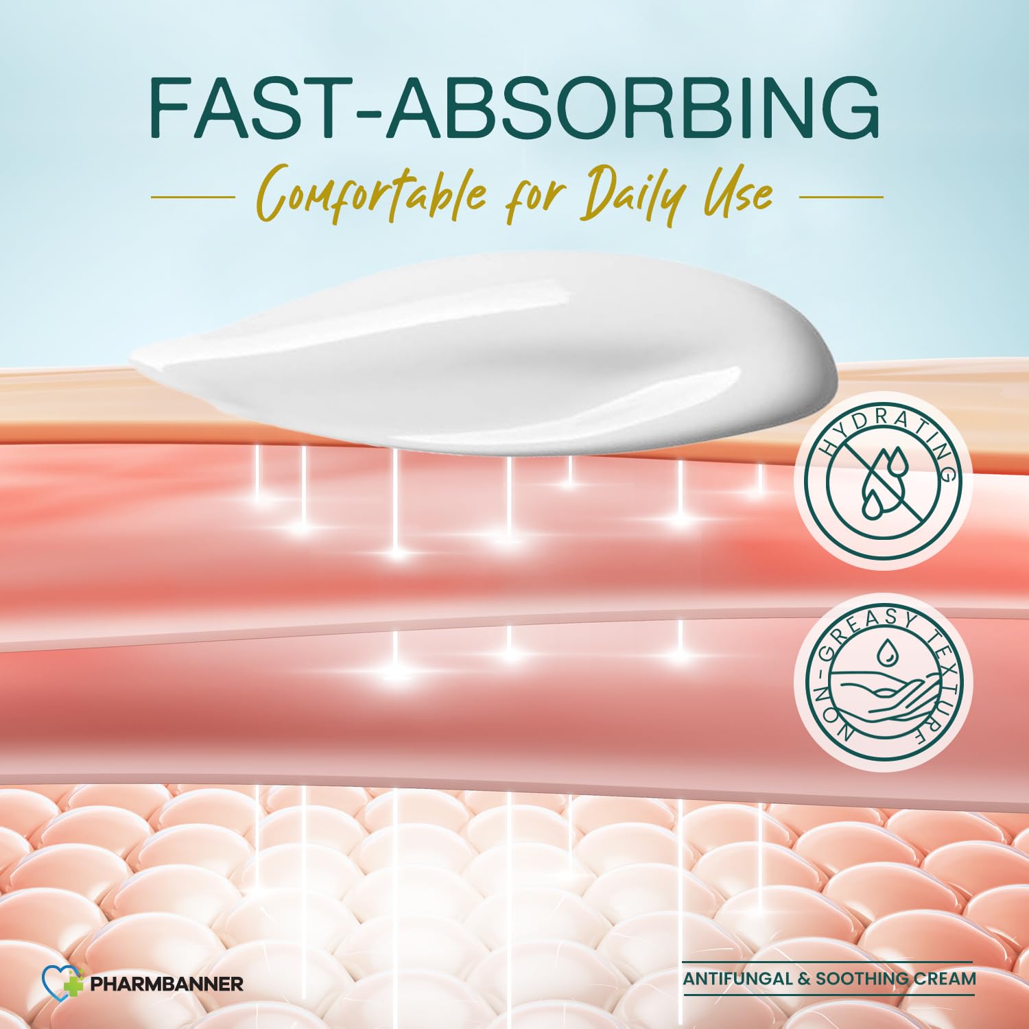 PHARMBANNER antifungal cream texture shows hydrating, non-greasy application.