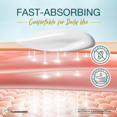 PHARMBANNER antifungal cream texture shows hydrating, non-greasy application.