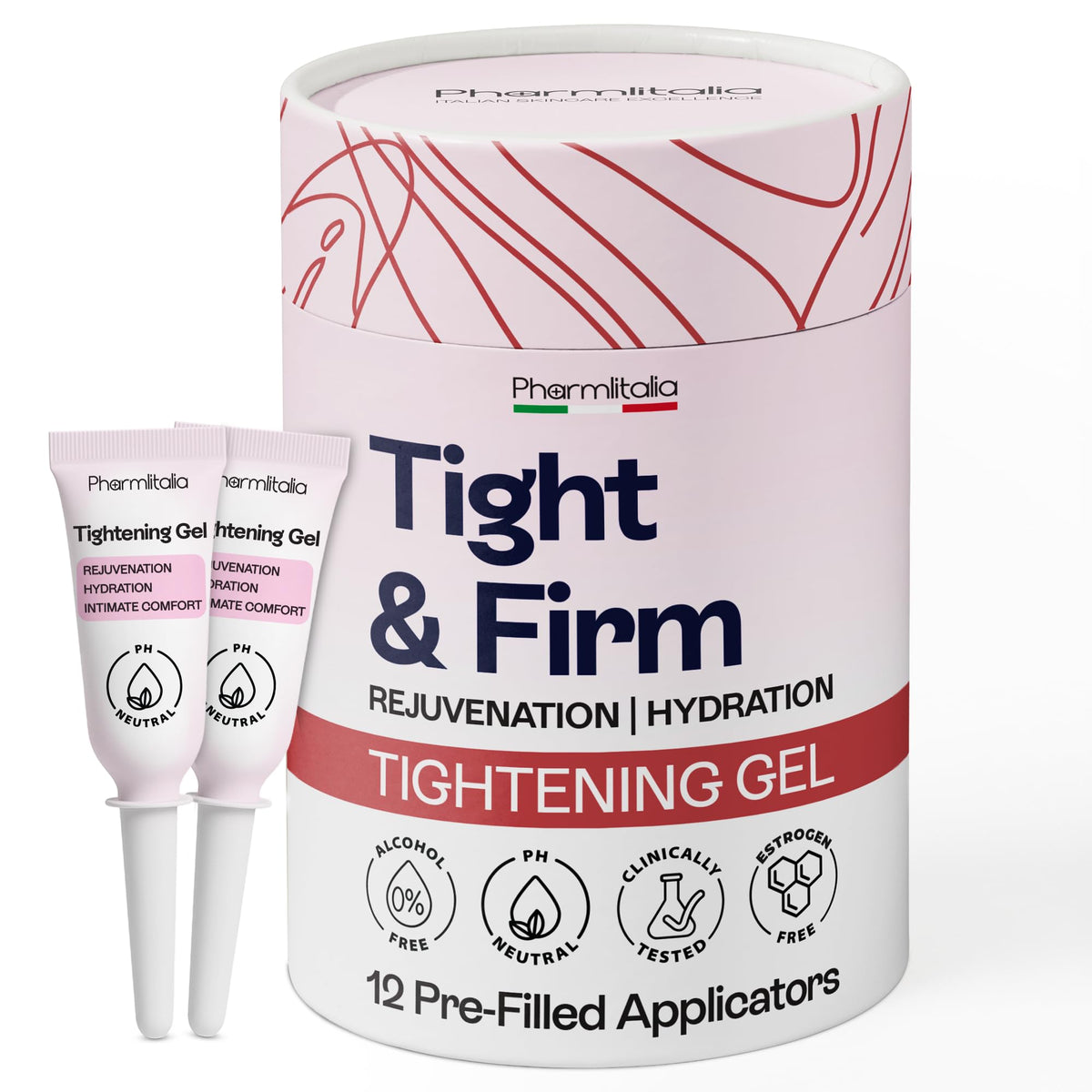 Pharmlitalia Vag Tightening Gel pump bottle for discreet on-the-go intimate care.
