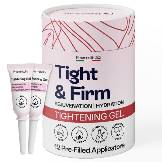 Pharmlitalia Vag Tightening Gel pump bottle for discreet on-the-go intimate care.