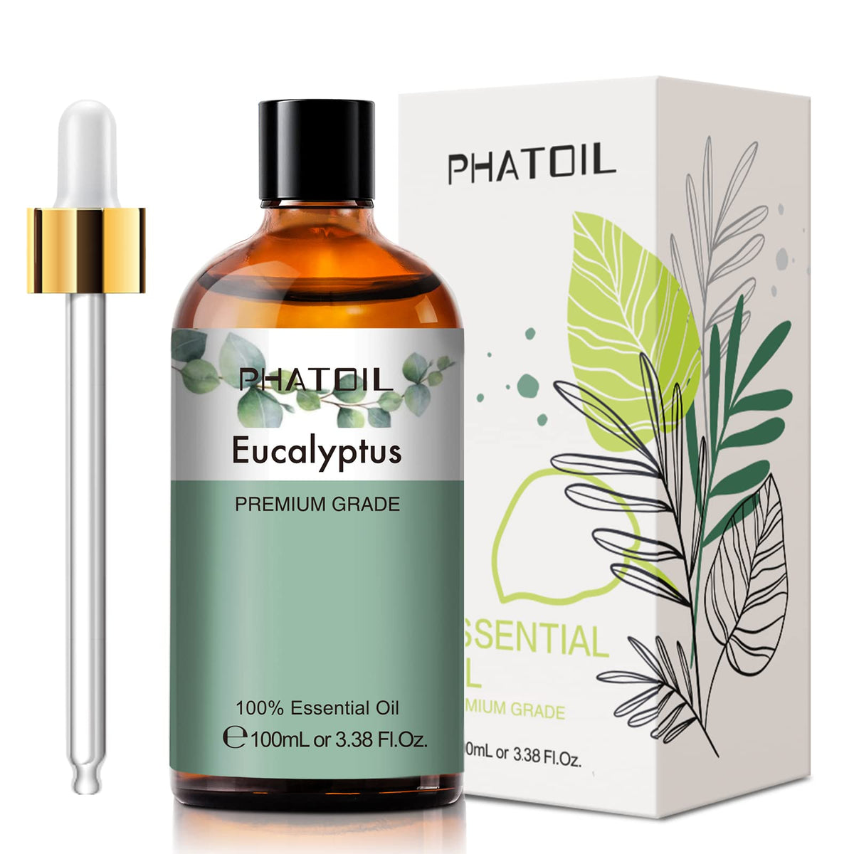 PHATOIL 100ml Eucalyptus Essential Oil bottle close-up