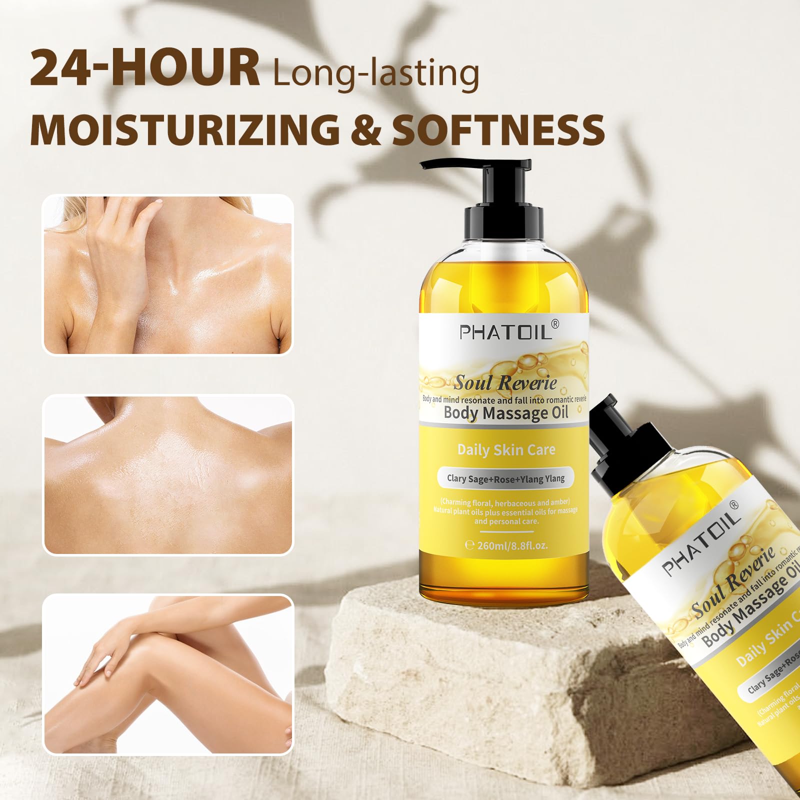 PHATOIL after-shower oil quickly absorbs into damp skin