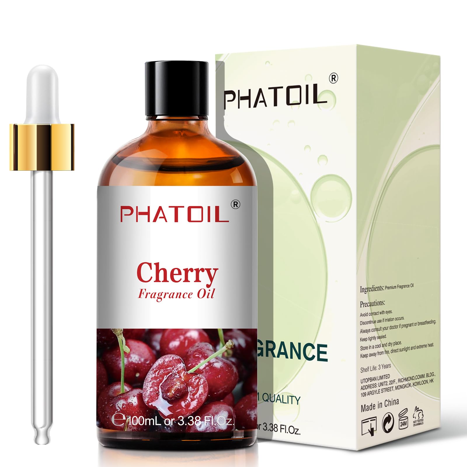PHATOIL Cherry Fragrance Oil in UV-coated glass bottle