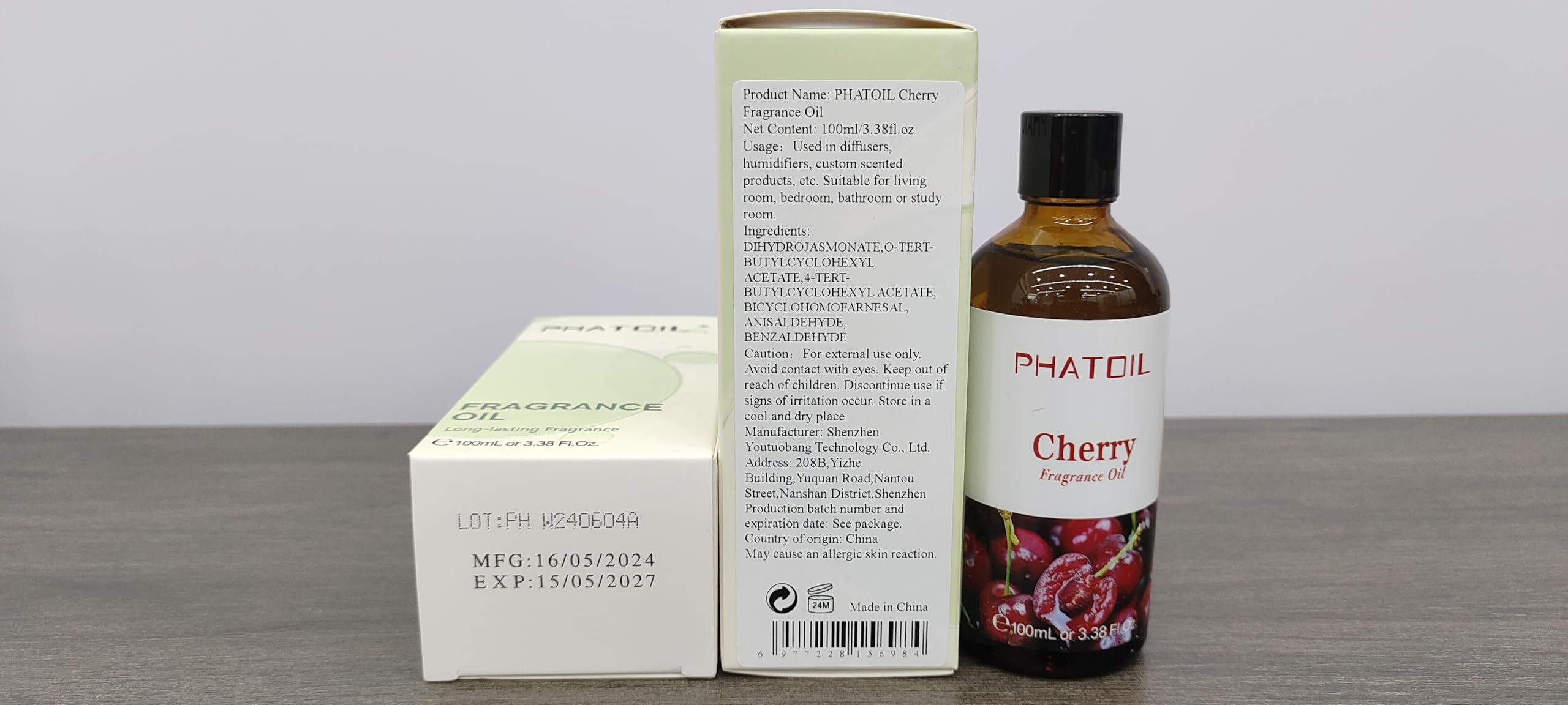 PHATOIL Cherry Fragrance Oil packaging and bottle details