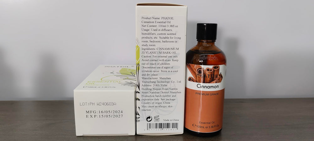 Original PHATOIL packaging and product box for cinnamon essential oil