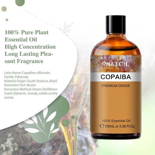 Close up of PHATOIL Copaiba essential oil 100ml bottle