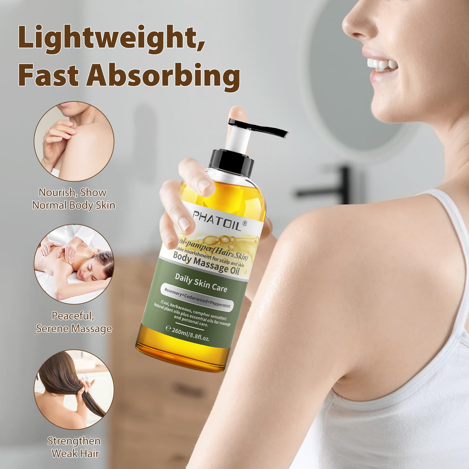 Usage: massage onto skin and scalp