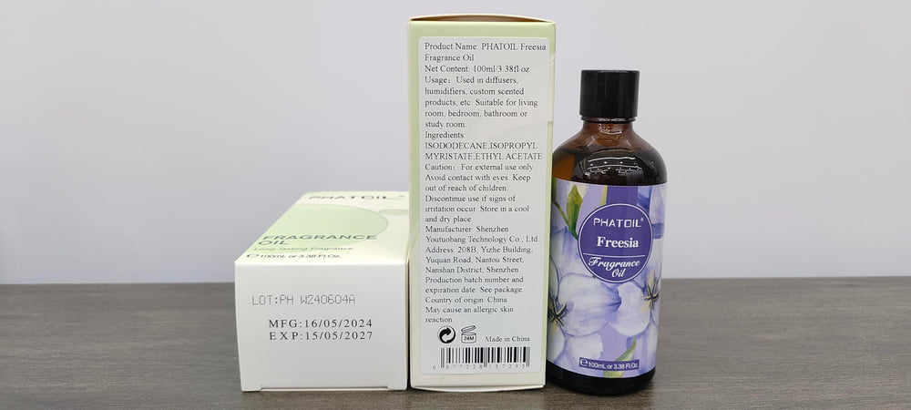 Freesia fragrance oil packaging and bottle