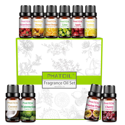 PHATOIL 10pc Fruity Fragrance Oil Set box and bottles