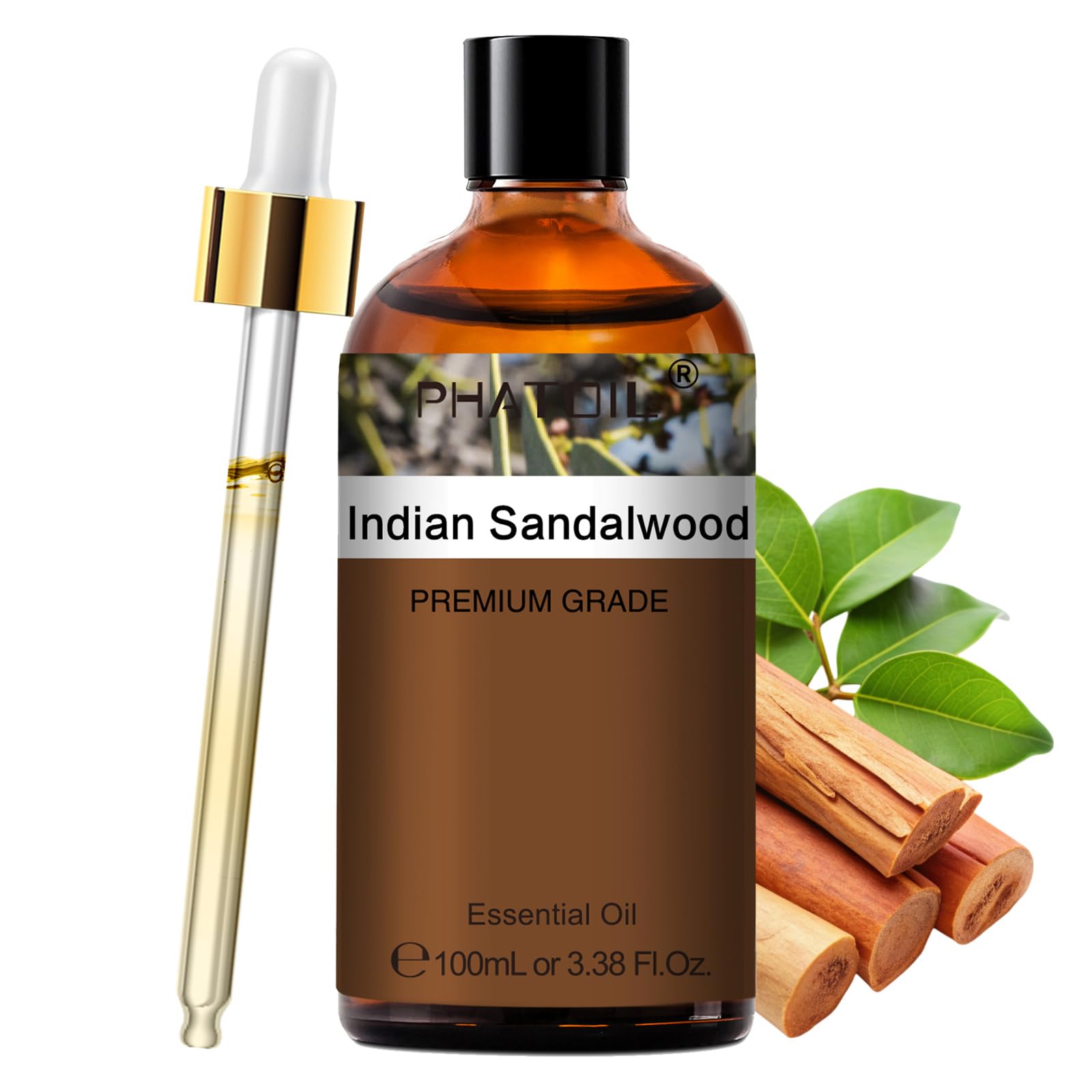 PHATOIL Indian Sandalwood Essential Oil 100ml bottle with dropper