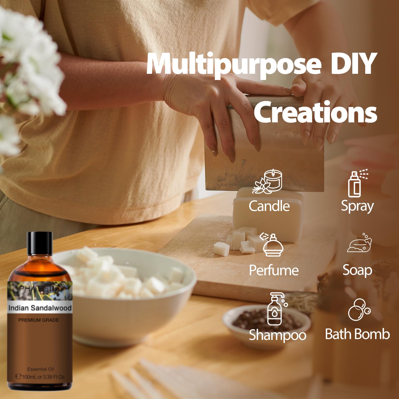 DIY candle and soap making with sandalwood essential oil